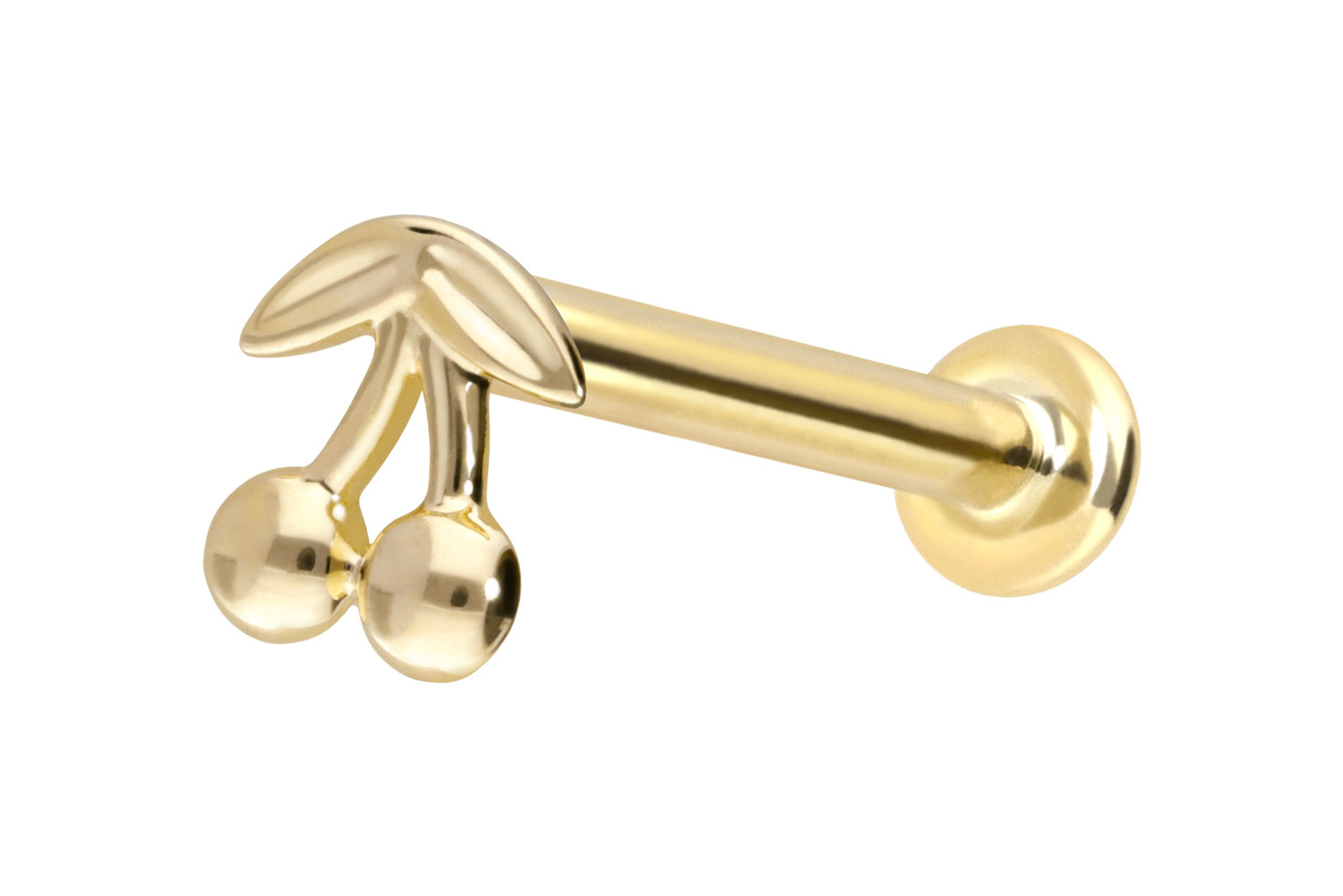 14 Karat Gold Labret Piercing mit Push Fit KIRSCHEN